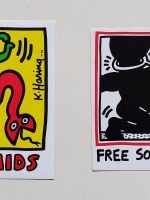 Keith Haring: 2 original stickers. Stop Aids / Free South Africa